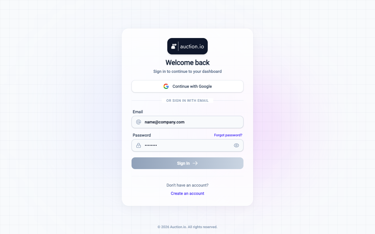 Auction.io admin dashboard showing team and player management