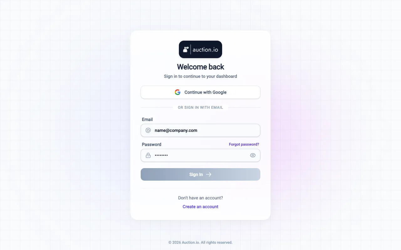 Auction.io admin dashboard showing team and player management
